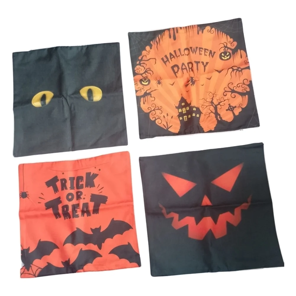 Halloween Pillow Covers Set Of 4 Black and Orange NWOT 18